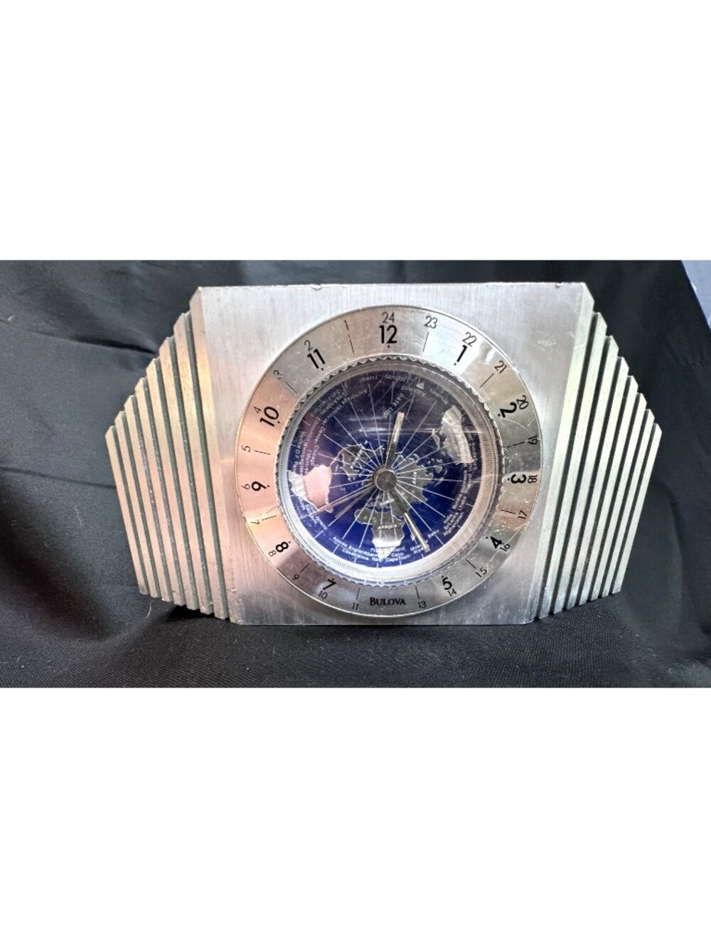 Bulova MCM World Time Clock Space Age Chrome Art Deco  Style - WORKS